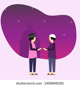 Ramadan, Hari Raya oder Eid al-Fitr Vektorgrafik. Muslime grüßen sich.