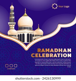 Ramadan holiday celebration poster design, with mosque ornaments and Islamic patterns