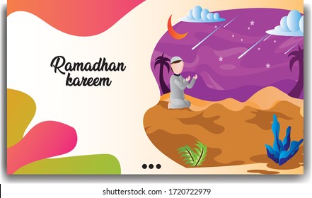 ramadan holy month background theme for landing page or flat design style for web page