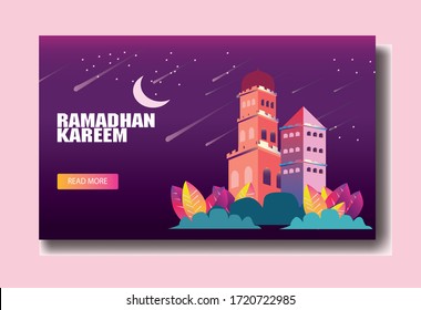 ramadan holy month background theme for landing page or flat design style for web page