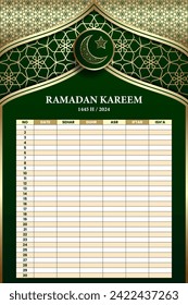 Ramadan holy month calendar schedule. Posters or banners for prayer, fasting and breaking the fast.