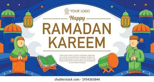 Ramadan Horizontal Banner in Flat Design Style