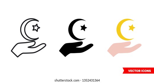Ramadan icon of 3 types: color, black and white, outline. Isolated vector sign symbol.