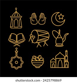 Ramadan icon, a combination of Europe and Asia with various traditions, including Turkish lanterns, mosques, dates, Ramadan decorations, praying hands, traditional drums and typical Ramadan drinks.