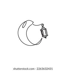Ramadan icon. Continuous line drawing of traditional lantern and crescent moon editable logo. 
Vector illustration of lantern and crescent moon for icon, symbol logo ramadan, eid, hajj, umrah. 