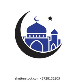 Icono de Ramadán. Luna creciente con una mezquita en la parte superior. Islámico, musulmán, mes sagrado. estilo de diseño plano
