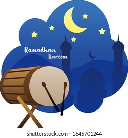 
The Ramadan icon is in the form of a brown drum with a blue sky at night