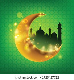 Ramadan icon with half moon and mosque
