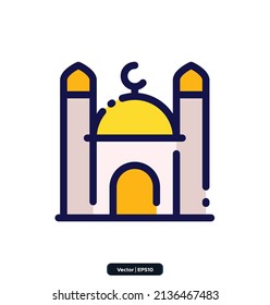 Ramadan icon. Ramadan, Islamic holiday symbols collection Icon. Islamic icons, Muslim day signs icon isolated on white background. Quran Book, Traditional Lanterns. eps 10.