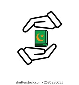 Ramadan icon. Islamic holy book vector in hand. reading, reciting, recitations, studying. activities in the holy month of Ramadan. Mixed design style