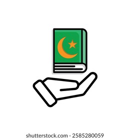 Ramadan icon. Islamic holy book vector in hand. reading, reciting, recitations, studying. activities in the holy month of Ramadan. Mixed design style