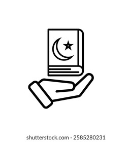 Ramadan icon. Islamic holy book vector in hand. reading, reciting, recitations, studying. activities in the holy month of Ramadan. Line design style
