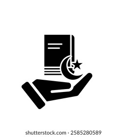 Ramadan icon. Islamic holy book vector in hand. reading, reciting, recitations, studying. activities in the holy month of Ramadan. simple 3d design style