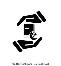 Ramadan icon. Islamic holy book vector in hand. reading, reciting, recitations, studying. activities in the holy month of Ramadan. simple 3d design style