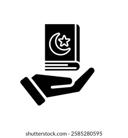 Ramadan icon. Islamic holy book vector in hand. reading, reciting, recitations, studying. activities in the holy month of Ramadan. simple 3d design style