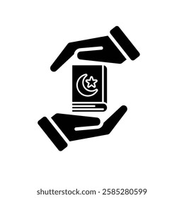 Ramadan icon. Islamic holy book vector in hand. reading, reciting, recitations, studying. activities in the holy month of Ramadan. simple 3d design style