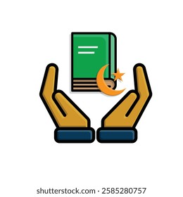 Ramadan icon. Islamic holy book vector in hand. reading, reciting, recitations, studying. activities in the holy month of Ramadan. simple 3d design style