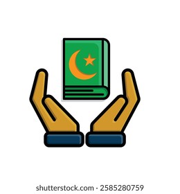 Ramadan icon. Islamic holy book vector in hand. reading, reciting, recitations, studying. activities in the holy month of Ramadan. simple 3d design style