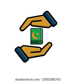 Ramadan icon. Islamic holy book vector in hand. reading, reciting, recitations, studying. activities in the holy month of Ramadan. simple 3d design style