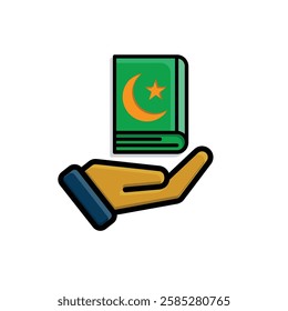 Ramadan icon. Islamic holy book vector in hand. reading, reciting, recitations, studying. activities in the holy month of Ramadan. simple 3d design style