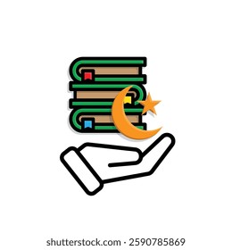 Ramadan icon. Islamic holy book vector in hand. reading, reciting, recitations, studying. activities in the holy month of Ramadan. Mixed design style