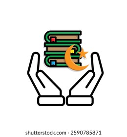 Ramadan icon. Islamic holy book vector in hand. reading, reciting, recitations, studying. activities in the holy month of Ramadan. Mixed design style