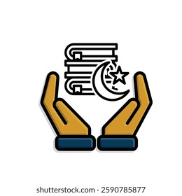 Ramadan icon. Islamic holy book vector in hand. reading, reciting, recitations, studying. activities in the holy month of Ramadan. Mixed design style