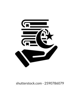 Ramadan icon. Islamic holy book vector in hand. reading, reciting, recitations, studying. activities in the holy month of Ramadan. Solid design style