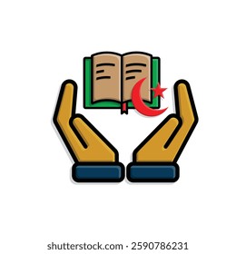 Ramadan icon. Islamic holy book vector in hand. reading, reciting, recitations, studying. activities in the holy month of Ramadan. simple 3d design style