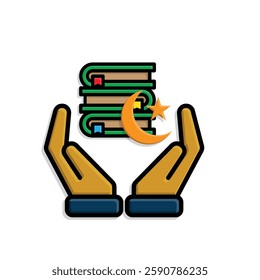 Ramadan icon. Islamic holy book vector in hand. reading, reciting, recitations, studying. activities in the holy month of Ramadan. simple 3d design style
