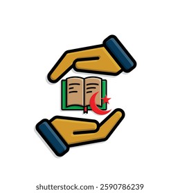 Ramadan icon. Islamic holy book vector in hand. reading, reciting, recitations, studying. activities in the holy month of Ramadan. simple 3d design style