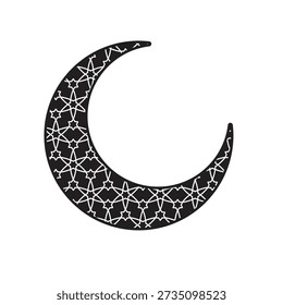 Ramadan icon. Moon ornament. Moon with pattern inside on white background. Islam, holy month, Arabic. flat design style.