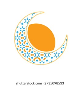 Ramadan icon. Moon ornament. Moon with pattern inside on white background. Islam, holy month, Arabic. mixed design style.