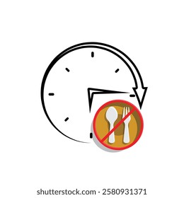 Ramadan icon. no eating clock vector on white background. not eating or drinking. event, fasting time, time, fasting. Mixed design style