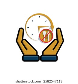 Ramadan icon. no eating clock vector in hand. not eating or drinking. event, fasting time, time, fasting. simple 3d design style