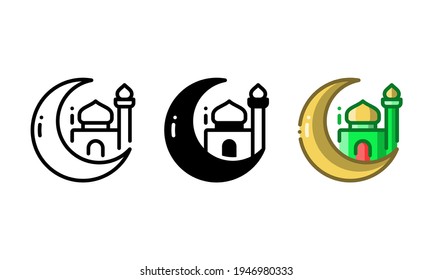 Ramadan icon. With outline, glyph, and filled outline styles