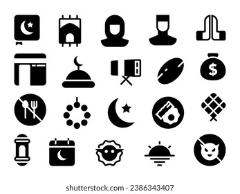 Ramadan Icon Pack in Glyph Style. Perfect for Websites, Landing Pages, Mobile Apps, Presentations, and Other Projects. Suitable for User Interface and User Experience UI UX.