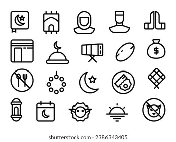 Ramadan Icon Pack in Outline Style. Perfect for Websites, Landing Pages, Mobile Apps, Presentations, and Other Projects. Suitable for User Interface and User Experience UI UX.