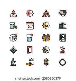 Ramadan icon set colored outline style