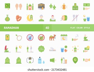 Icono de Ramadán conjunto color plano de los iconos vectoriales. Se puede usar para productos digitales, presentación, interfaz de usuario y muchos más.