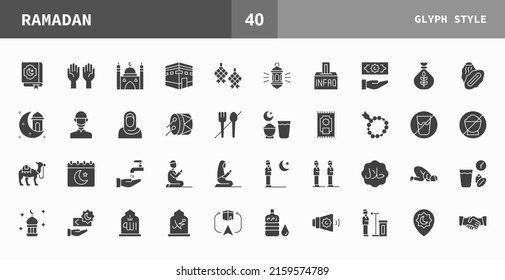 Ramadan icon set glyph of vector icons. Can used for digital product, presentation, UI and many more.