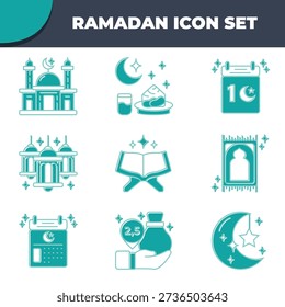 Ramadan Icon Set Holy Islamic Fasting and Prayer UI Elements for Muslim Faith