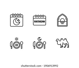 Ramadan Icon Set With Islamic Calendar, Fasting And Camel Icon