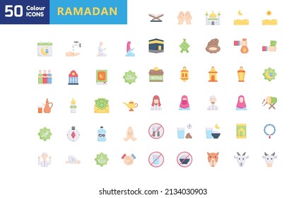 Ramadan icon set. Islamic holiday symbols collection, Islam icons, Muslim day signs icon isolated on white background, eps 10. Vector Illustration. Quran Book, Traditional Lanterns.