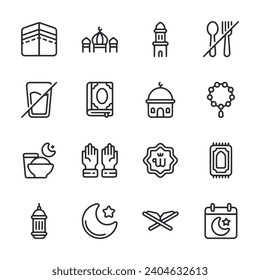 Ramadan icon set isolated on white