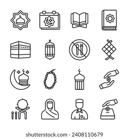 Ramadan icon set isolated on white