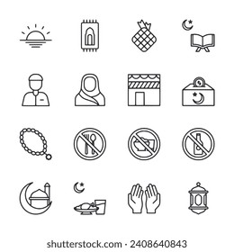Ramadan icon set isolated on white