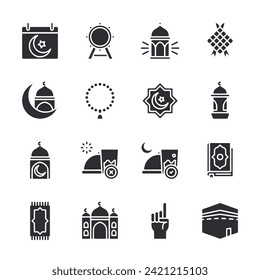 Ramadan icon set isolated on white