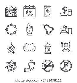 Ramadan icon set isolated on white
