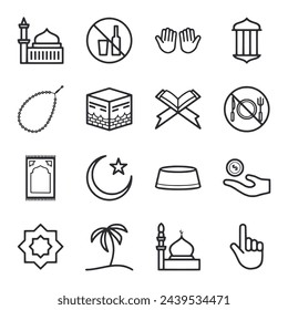 Ramadan icon set isolated on white